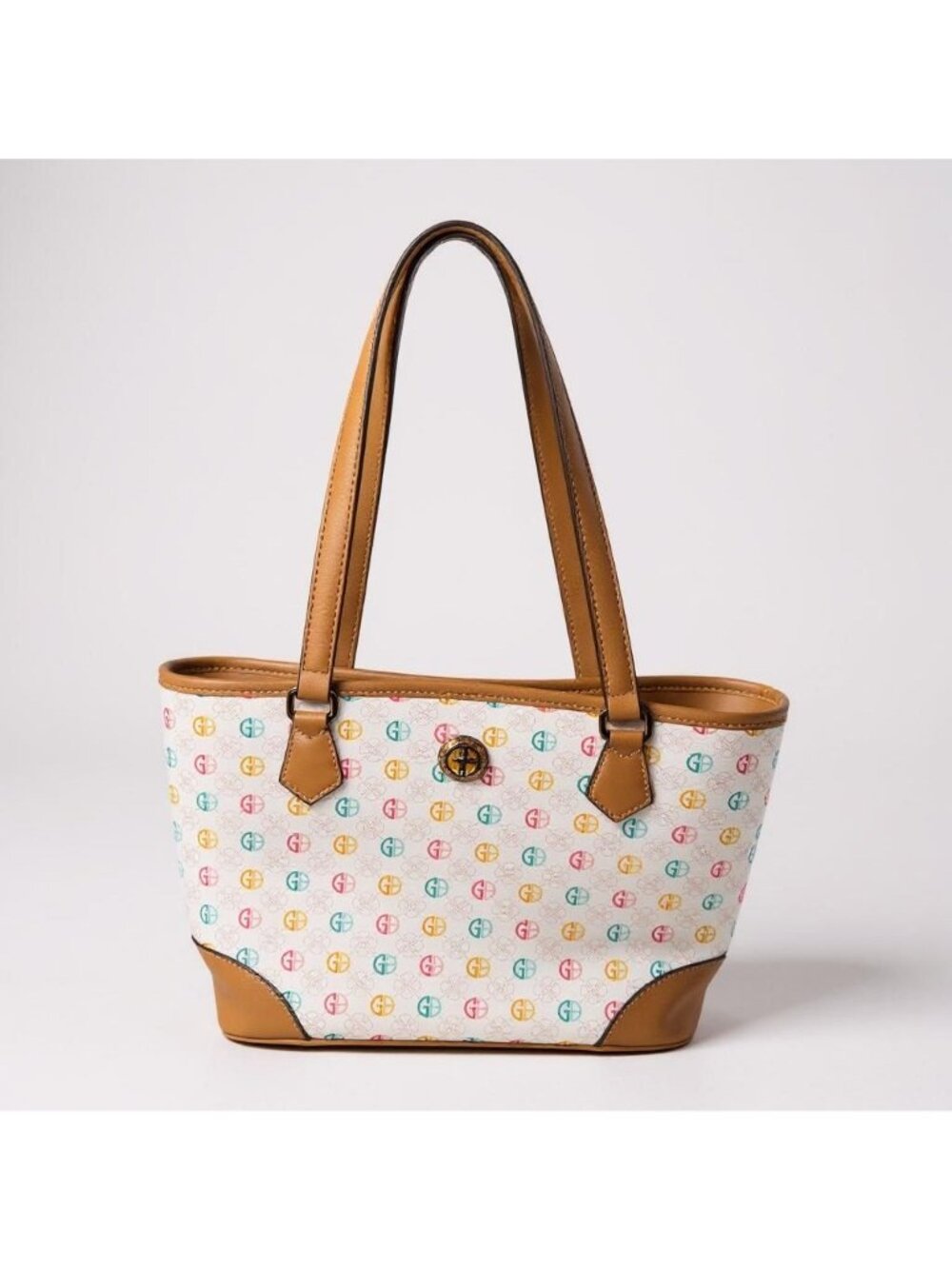 Giani Bernini Multicolor Logo Shoulder Bag Leather Trim & Handles Organizer
